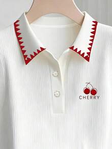 Franclia Women Cherry Embroidery Polo Collar Ribbed Tank Top/Daily Casual Cute / Summer Back-To-School School White - Multicolor - View 3