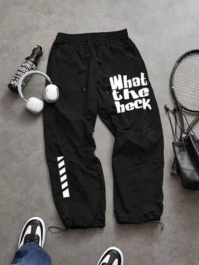 Sport MetroGents Men's Letter & Graphic Print Drawstring Waist Sports Pants