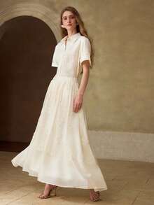 MOTF PREMIUM SPRING/SUMMER NEW BEADED EMBROIDERY PATCHWORK FABRIC A-LINE SKIRT, CLASSIC VERSATILE WOMEN'S SKIRT - Apricot - View 7