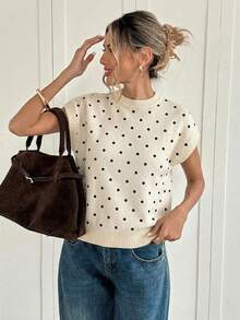 Siren Gaze 女士休闲简约地中海黑白波点拼接毛衣 - 春夏复古软妹风，适合工作、度假、返校、音乐节、下午茶等场合。 - 彩色 - 查看 4