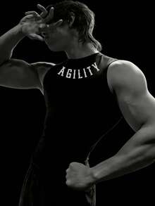 RISE LYT 男士字母印花休闲健身运动背心 - 黑色 - 查看 1