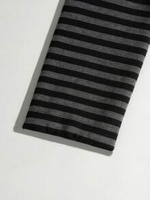 Lalippa 女士系带长袖T恤，黑灰条纹数码印花 - 黑色 - 查看 3