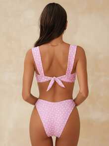 Bonvoyette Conjunto de bikini de moda con diseño de estampado de lunares para niñas, un éxito de en verano - Rosa - Ver 2