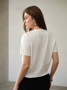 MOTF PREMIUM Blusa de punto con botones y detalles de strass - Blanco - Ver 4