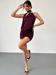 Firerie 女士优雅、精致、浪漫、端庄、简约通勤及日常穿着短裙，情人节约会之选 - 中紫紅色 - 查看 4