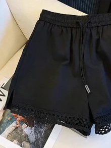 Resyla 女士常规款黑色蕾丝边短裤 - 黑色 - 查看 3