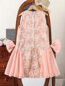 Tween-Mädchen Kleid, 1 Stück, Sommerkleid mit 3D-Saum, großer Schmetterling Applikation, ärmellos, knielang, geeignet für den Alltag, Einkaufen, Partys und andere Anlässe - Babypink - Übersicht 2