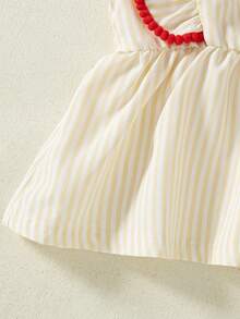 Souflis Souflis Novo Verão Francês Menina Bebê Pêssego Pálido Listrado Design Bordado de Cereja Adorável Babado Recorte Contraste Cor Recorte Combinando Shorts Listrados Macio Adequado para Escola, Brincadeira, Compras e Outras Ocasiões - Damasco - Visão 10