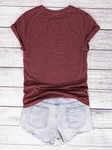 EMERY ROSE Women's Round Neck Heart Print Short Sleeve Casual Fashion Regular T-Shirt - Burgundy - View 2