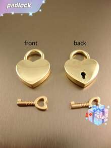 1 件锌合金锁，创意金色心形设计挂锁，适用于家庭情人节、情人节婚礼、生日 - 金色 - 查看 8