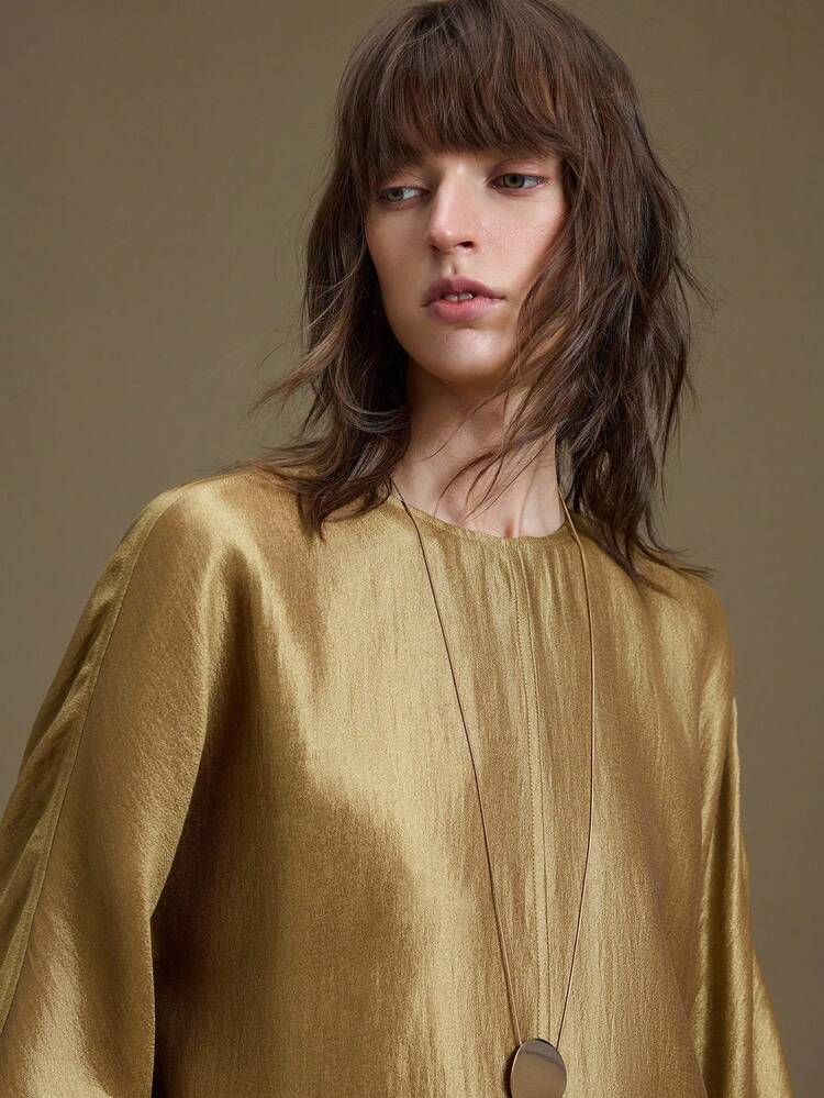 2026SS New Arrival Spring/Summer Women's Office, Wedding Guest, Commute Elegant Solid Color Flare Sleeve Blouse, Suitable For Graduation Ceremony