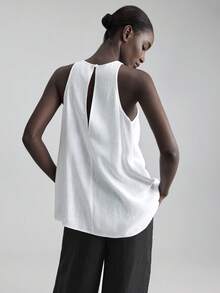 Ontre Women's White Linen Tank Top,Effortless Chic Elegant Vacation Summmer Round Neck Hollow Out Sleeveless Music Festival Concert Beach Bohemian Outfit - White - View 8