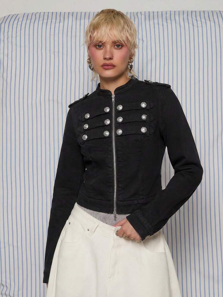 COUREZ Fitted Denim Drummer Military Napoleon Jacket/Y2K Jacket