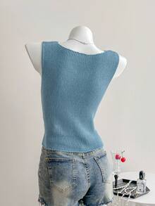 Elamini Sexy Knitted Tank Top For Beach Vacation, Women's Knitted Top For Summer - Blue - View 2