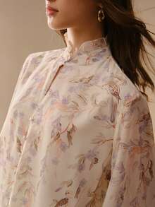 MOTF PREMIUM WOMEN'S SPRING/SUMMER FRILL COLLAR LONG SLEEVE FLORAL  LYOCELL ELEGANT ROMANTIC BLOUSE - Apricot - View 5