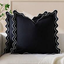 Capa de Almofada Bordada Ondulada Preta e Branca Fosca de 18x18 Polegadas, Almofada Decorativa Bonita de 18x18 Polegadas, Adequada para Sofás, Varandas e Móveis de Pátio. - Preto - Visão 5