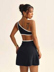 SHEIN Sovereign Charm 1pc Removable Padded Backless Sexy Sports Dress For Women, Suitable For Fitness & Yoga - Black - View 3