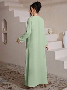 SHEIN Najma Robe de chambre décontractée et confortable pour femmes, avec décoration de franges et broderie colorée élégante - Vert menthe - Voir 2