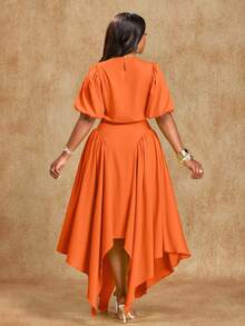 Brilight Women's Beach Vacation Style Puff Sleeve Ruched Waist-Cinching Blosue And Asymmetric Hem Handkerchief-Hem Structured Panel Maxi Skirt Two Pieces Outfit,Perfect For Commute And Vacation,Music Festival Sexy Club School - Orange - View 2
