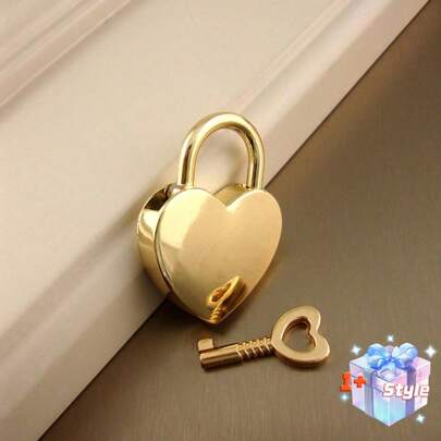 1pc Zinc Alloy Lock, Creative Golden Heart Design Padlock For Household Valentine's Day, Valentines Wedding, Birthday