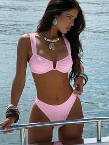 Bonvoyette Conjunto de bikini de moda con diseño de estampado de lunares para niñas, un éxito de en verano - Rosa - Ver 1