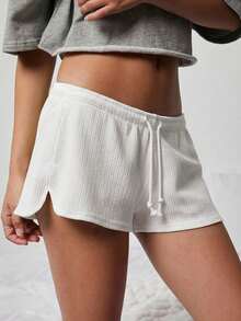 WESTFADE Quần short dệt kim kiểu dáng dễ thương, cạp trung bình, buộc dây phía trước. - trắng - Xem 9