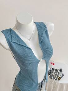 Elamini Sexy Knitted Tank Top For Beach Vacation, Women's Knitted Top For Summer - Blue - View 5