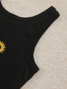 INAWLY 雏菊刺绣女士圆领吊带衫 - 黑色 - 查看 4