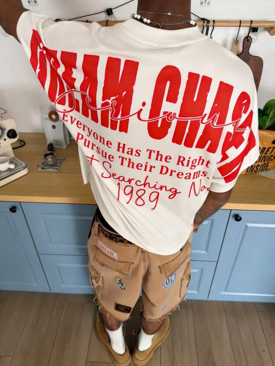 STEELVANCE Men's Slogan Print Round Neck Casual Loose T-Shirt - Multicolor - View 1