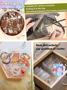 SHEIN 100 个 PVC 透明可重复密封珠宝袋，带拉链，抗氧化，防止失去光泽，用于存放耳环、项链、珠宝、小礼品、配饰派对礼品袋，透明拉链袋防氧化珠宝包装袋（珠宝）收纳盒 - 無色 - 查看 9