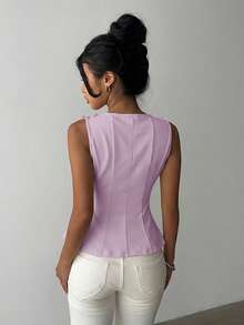 Aloruh Áo kiểu không tay thanh lịch, tối giản dành cho nữ, thích hợp mặc đi làm. - Màu Lilac Tím - Xem 2