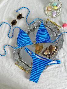 Swim Mod Women's Tropical Print Two Pieces Bikini Set Set With Metal Decor, Vacation Casual Bikini - Multicolor - View 2