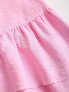 SHEIN Sweetro Đầm mini không tay dáng chữ A hai lớp bèo nhún, phong cách cổ điển lãng mạn, thanh lịch, tinh nghịch, dễ thương, ngọt ngào, thích hợp cho lễ hội âm nhạc, kỳ nghỉ, hẹn hò, đi làm, mùa xuân, hè, thu và đông. - Bụi hồng - Xem 5