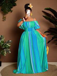 Maweii Plus Size Sexy Off-Shoulder Cinched Waist Dress, Flattering Fit, Suitable For Halloween, Spring/Summer - Multicolor - View 4