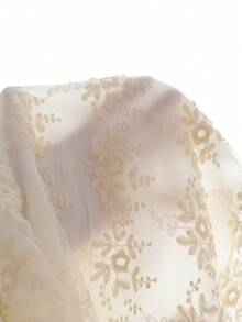 SHEIN Vintaside Kids Girls' Sweet French Style Hollow Back + Cap Sleeve Floral Embroidered Mesh Dress, Summer Cream Girls Dress Little Girl Lace Dress Lace Dress For Kids Girls Ivory Dress Heirloom Dress Girls - White - View 10