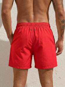 Horizaway Pantalones cortos de playa con cordón y bolsillo, transpirables para hombre - Rojo - Ver 2