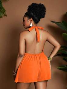 Maweii Mono informal de unicolor con cuello halter para mujer de talla grande - Naranja - Ver 5