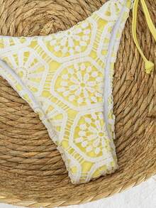 Swim Vcay 新款奢华优雅两件套白色钩编蕾丝和焦糖/棕色三角比基尼，女士款，挂脖式泳衣上装饰有木珠，性感高衩丁字裤泳装，适合夏季海滩泳池度假，复古Y2K辣妹风泳装，音乐节、热带海岸早午餐、海岛度假及摩登风情。 - 黃色 - 查看 6