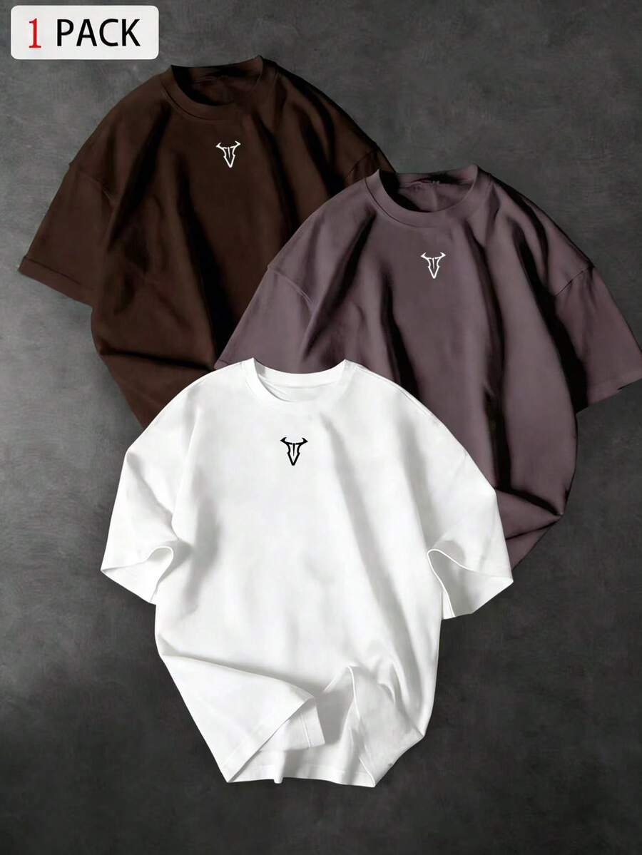 Sport MetroGents 男士圆领牛皮印花休闲百搭日常运动T恤 - 黑色 - 查看 1