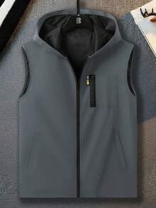 Manfinity Homme 男士连帽拉链休闲百搭日常背心 - 淺灰色 - 查看 3