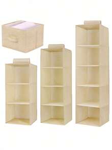 1pc Wardrobe Hanging Rack, 3-Tier, 4-Tier, 5-Tier Wardrobe Hanging Rack, Beige Suspended Wardrobe Storage Rack, 6-Tier Wardrobe Hanging Storage Space, With Side Pockets, Beige/Gray/Black 6-Tier Shelving Hanging Wardrobe Storage Rack, Wardrobe Hanging Rack, With 2 Sturdy Hooks For Storage, Foldable With Drawers, Suspended Wardrobe Storage Rack With Detachable 3-Tier Hanging Racks, Suitable For Dormitories, RVs, Canvas, Gray. - Multicolor - View 15