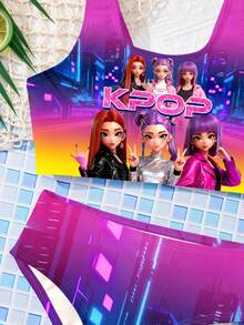 SHEIN 女童休闲简约吊带背心和卡通印花三角泳裤泳衣套装，适合夏季穿着 - 彩色 - 查看 6