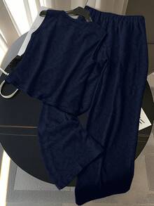 SHEIN Clasi 大码女士休闲优雅蕾丝两件套 - 藏蓝色 - 查看 2