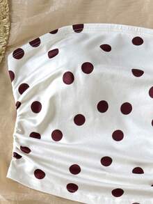 SHEIN Bộ đồ thể thao cho bé gái tuổi teen, gồm áo hai dây và quần short phối màu chấm bi, thoải mái và tối giản. - trắng - Xem 4