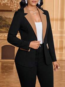 SHEIN Lady 女士休闲翻领长袖西装外套，通勤和外出皆宜 - 彩色 - 查看 7