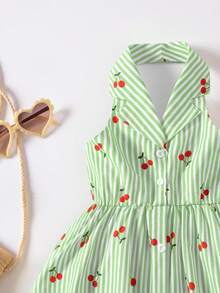 SHEIN Casuvi Kids Đầm mùa hè thời trang mới cho bé gái, cổ polo, hở lưng, thắt eo, kiểu dáng ngọt ngào, thích hợp cho kỳ nghỉ, đầm dự tiệc cho bé gái. - màu xanh lá - Xem 4