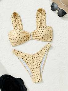 Bonvoyette Summer Bestselling Polka Dot Pattern Design Fashionable Teenage Girls Bikini Set - Yellow - View 5
