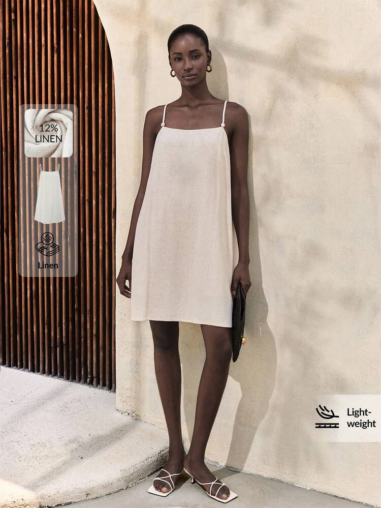 2026 Spring/Summer New Arrival Women's Clothing, Suitable For Back To School, Valentine's Day, Vacation, Wedding Guest, Business Casual, Retro Elegant Versatile Basics, Nashville Attire, Beige Spaghetti Strap Mini Skirt, Fashionable Versatile Women's Spaghetti Strap Short Dress, Elegant Women's Formal Dress