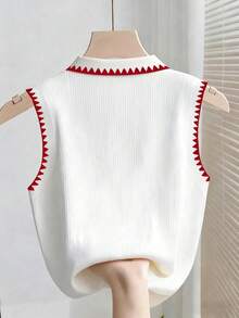 Franclia Women Cherry Embroidery Polo Collar Ribbed Tank Top/Daily Casual Cute / Summer Back-To-School School White - Multicolor - View 2