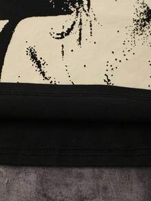 ROMWE MEN Street Life 男士圆领印花休闲日常T恤 - 黑色 - 查看 6